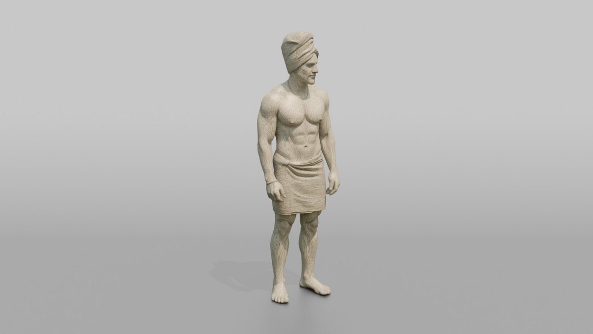 Spa Client Man Standing With A Towel Wrapped Turban-style Around The Head - wireframe topology preview