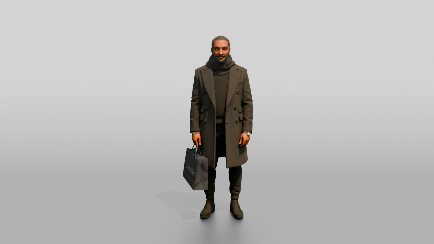 African-American Man in Winter Overcoat