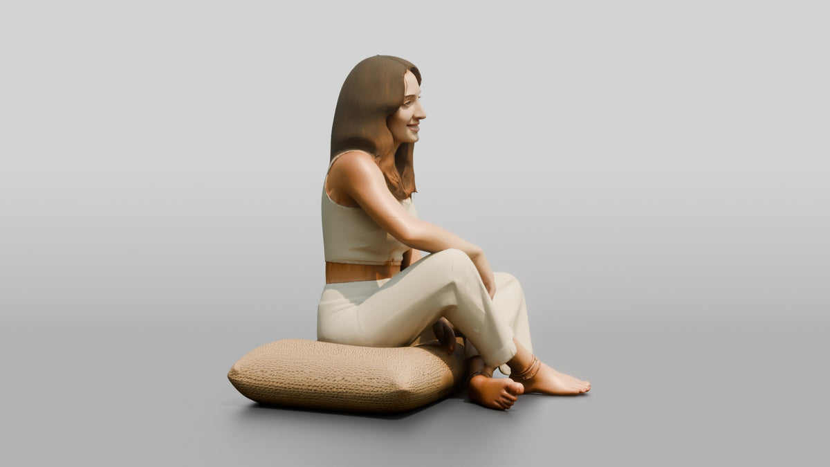 Woman Sitting Cross-Legged on a Cushion - 3D character model, view 2