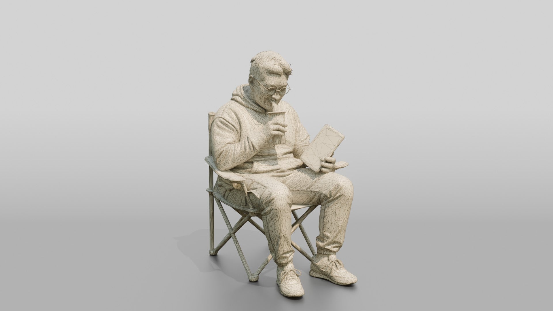 Chinese Man Relaxing with Bubble Tea and Tablet