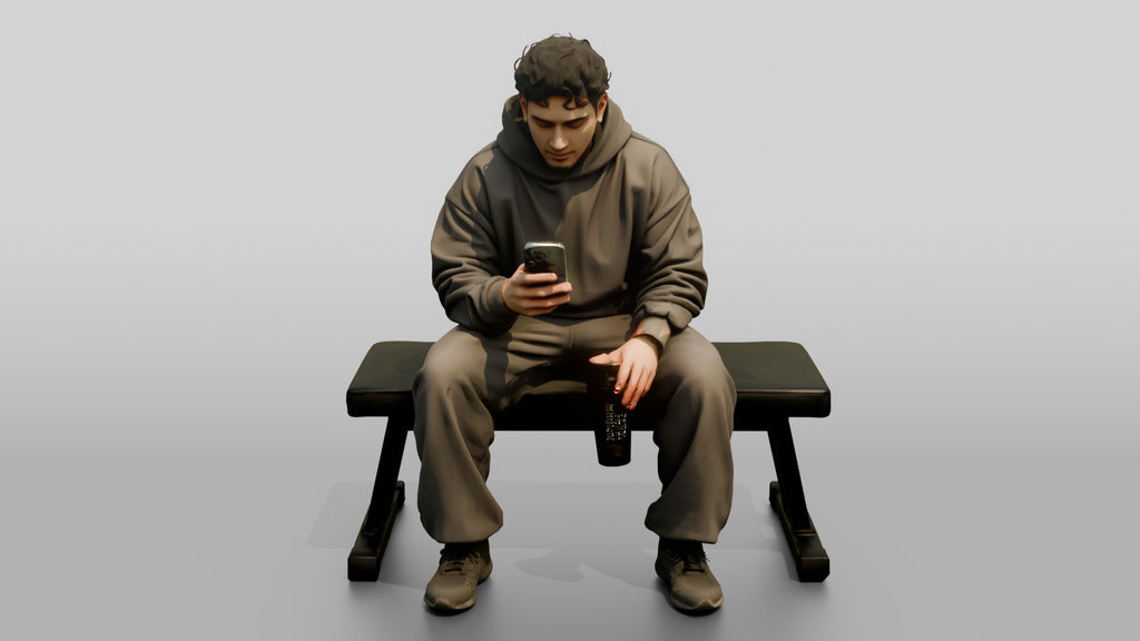 Man Sitting with Protein Shaker