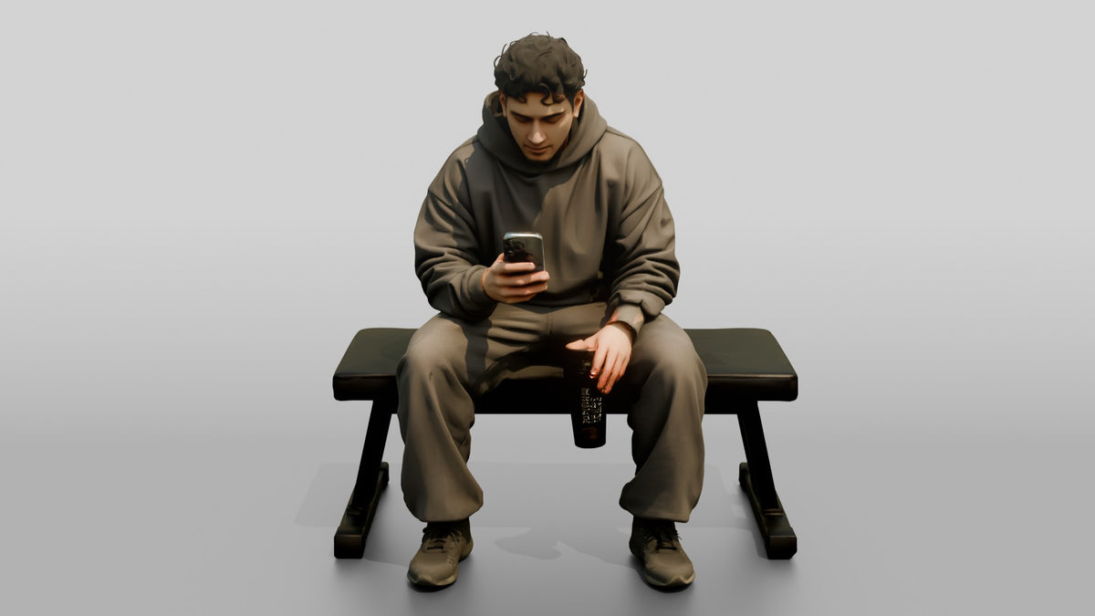 Man Sitting with Protein Shaker - 3D character model, view 5