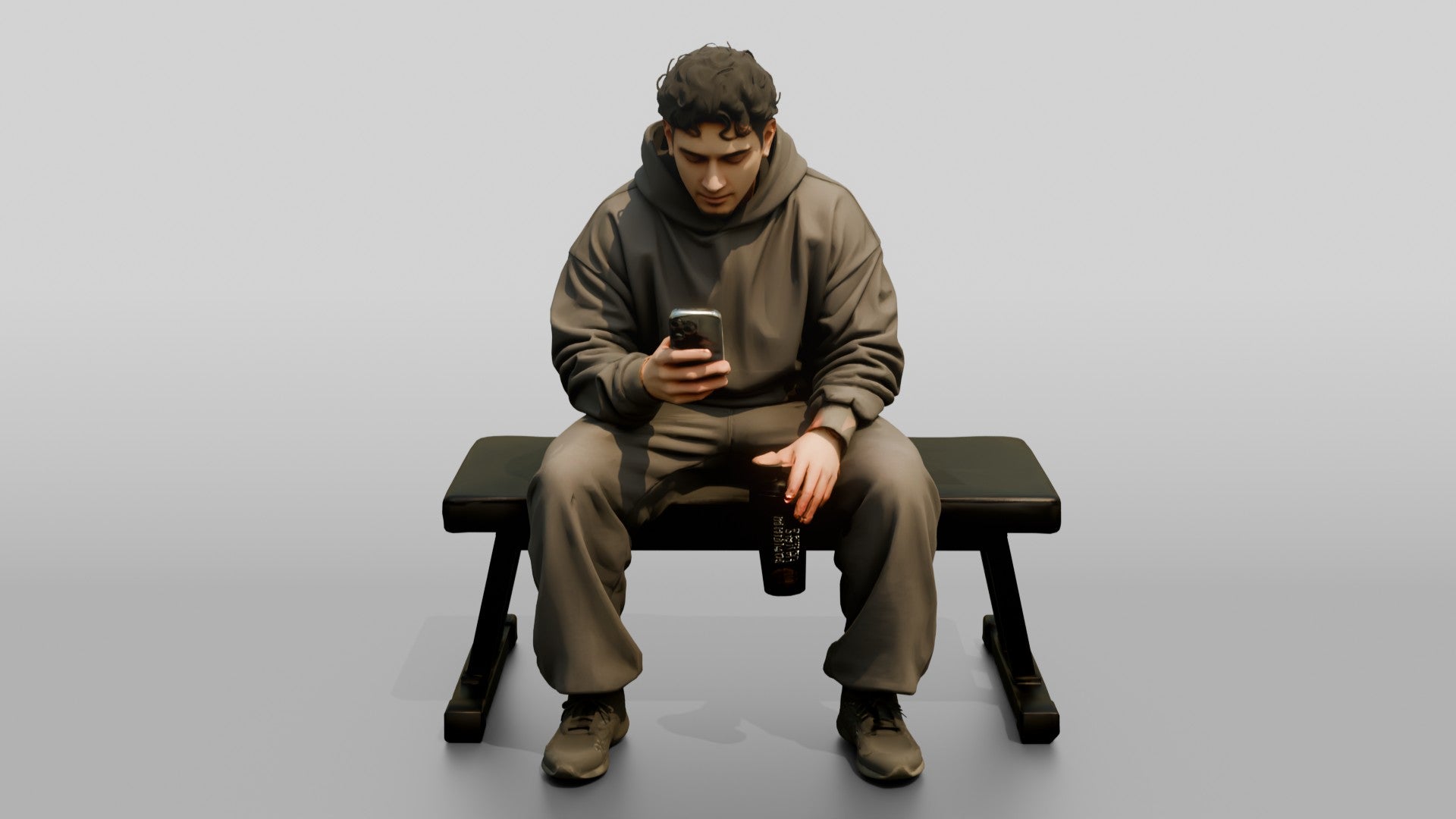 Man Sitting with Protein Shaker