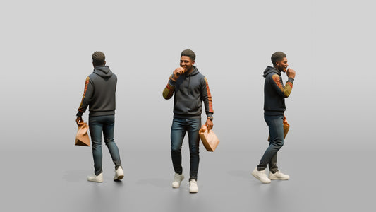 African Man in Print-Sleeve Hoodie Eating a Pastry