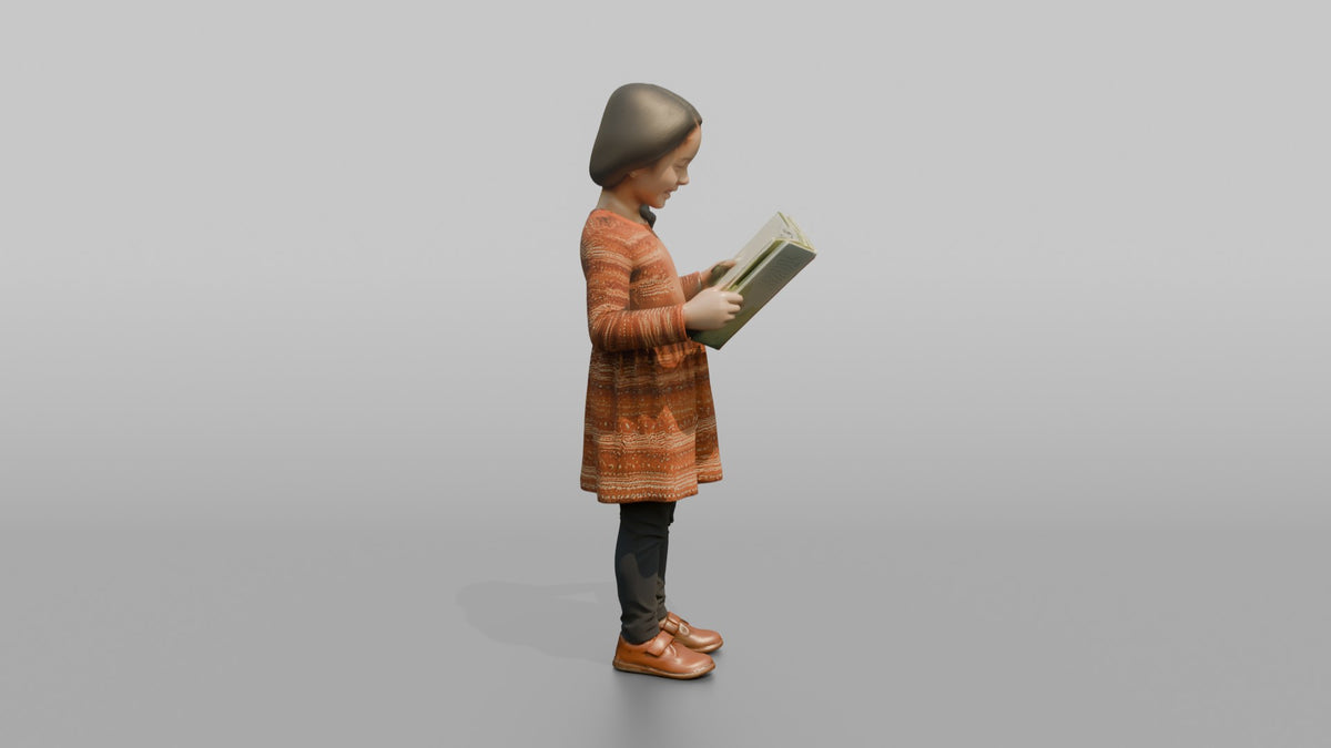 Daughter Holding A Picture Book Open With Both Hands - 3D character model, view 2