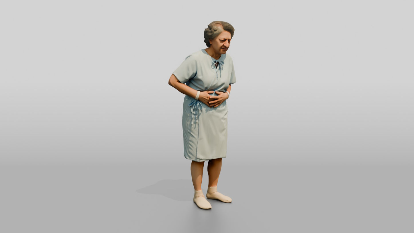 Elderly Woman Patient Holding Her Stomach in Pain