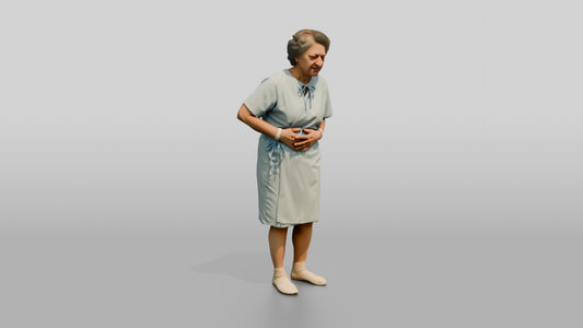 Elderly Woman Patient Holding Her Stomach in Pain - 3D character model, view 1