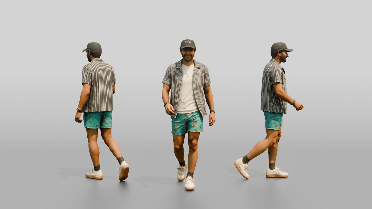 Multiracial Man Stepping Forward on the Boardwalk