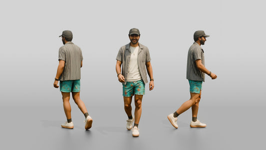 Multiracial Man Stepping Forward on the Boardwalk