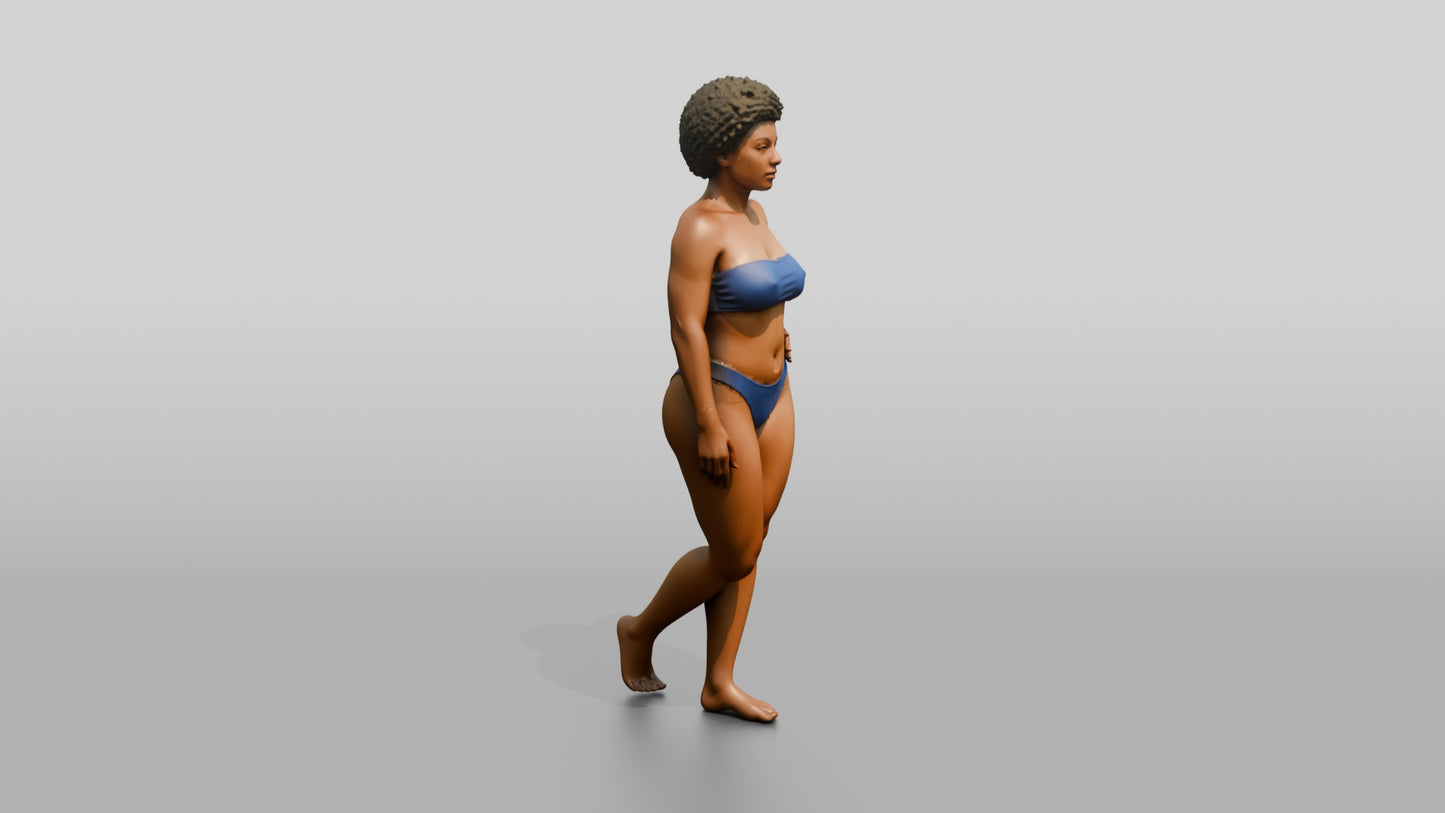Curvy Black Woman in Blue Two-Piece Swimsuit Hand on Hip