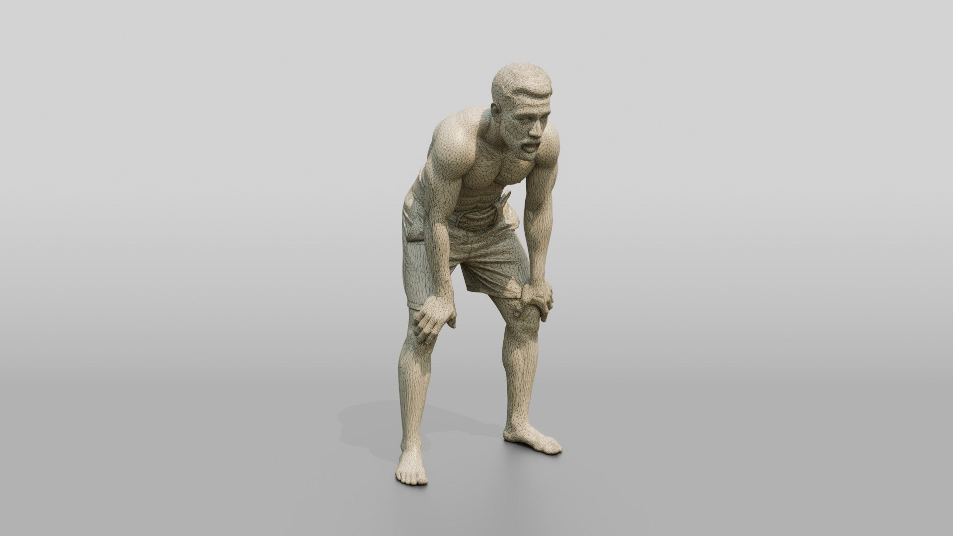 Man Resting Hands on Knees
