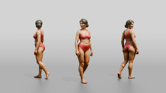 Woman in Red Two-Piece Swimsuit Walking - 3D character model