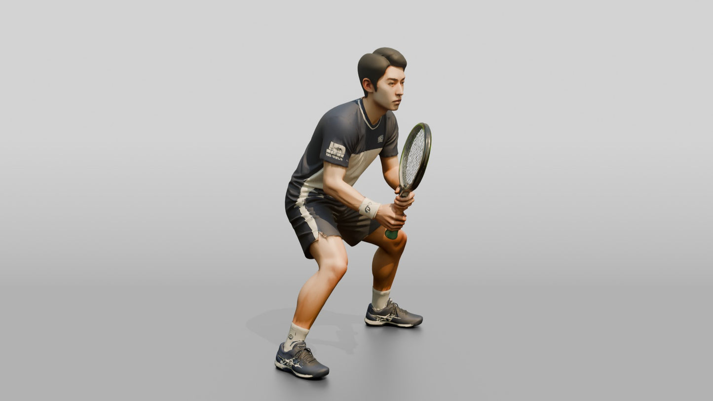 Male Tennis Player in a Tense Net-Ready Stance