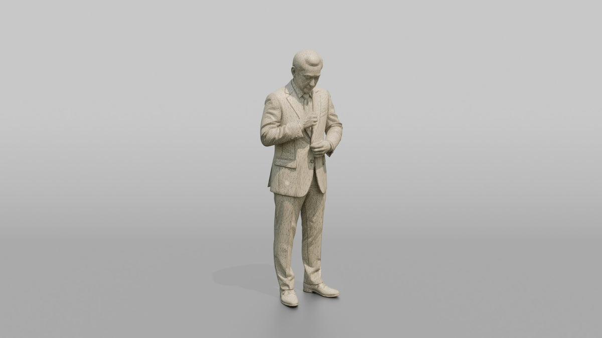 Man Customer Trying On A Suit Jacket - wireframe topology preview