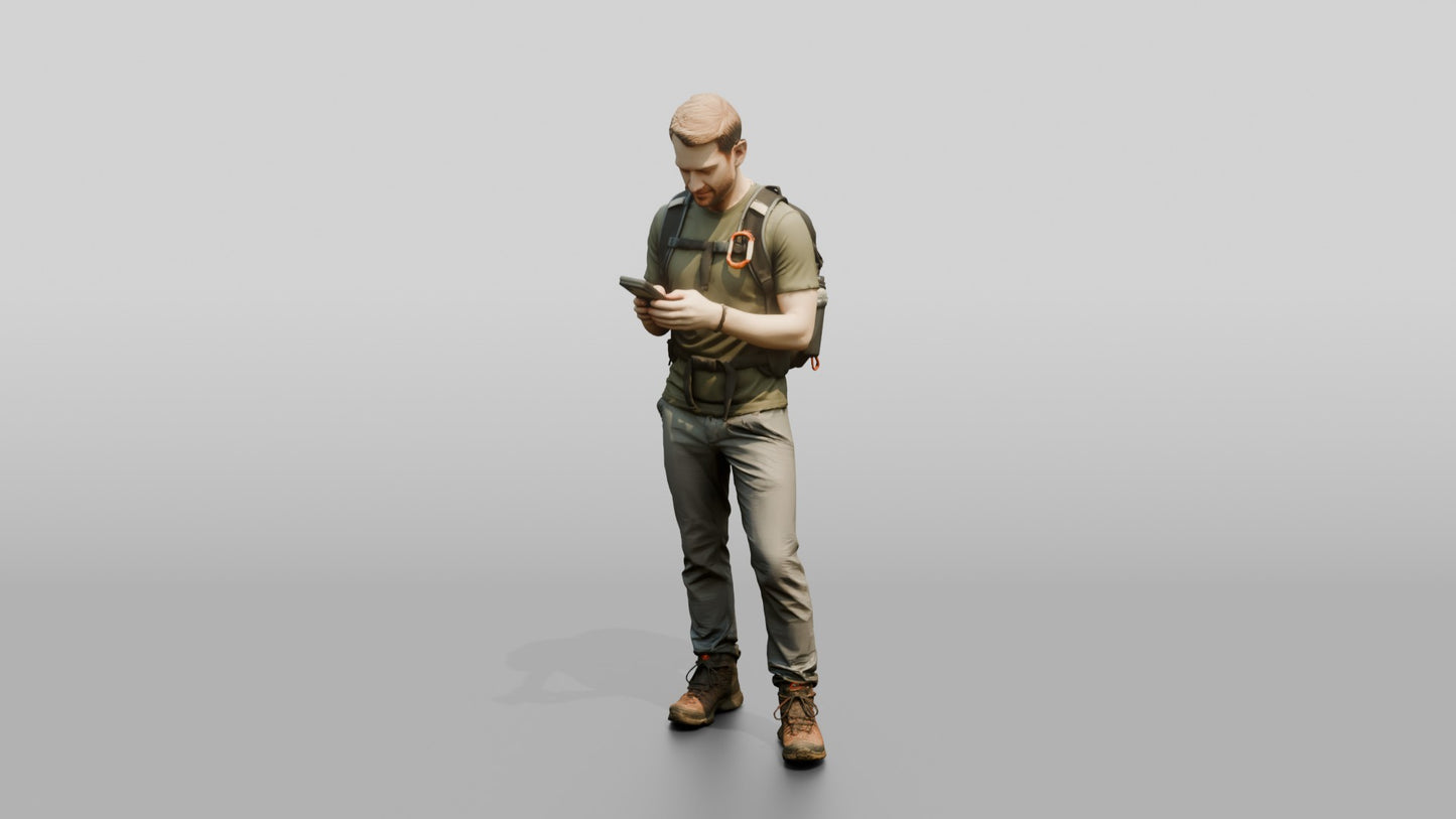 Man Checking Trail Map on Phone