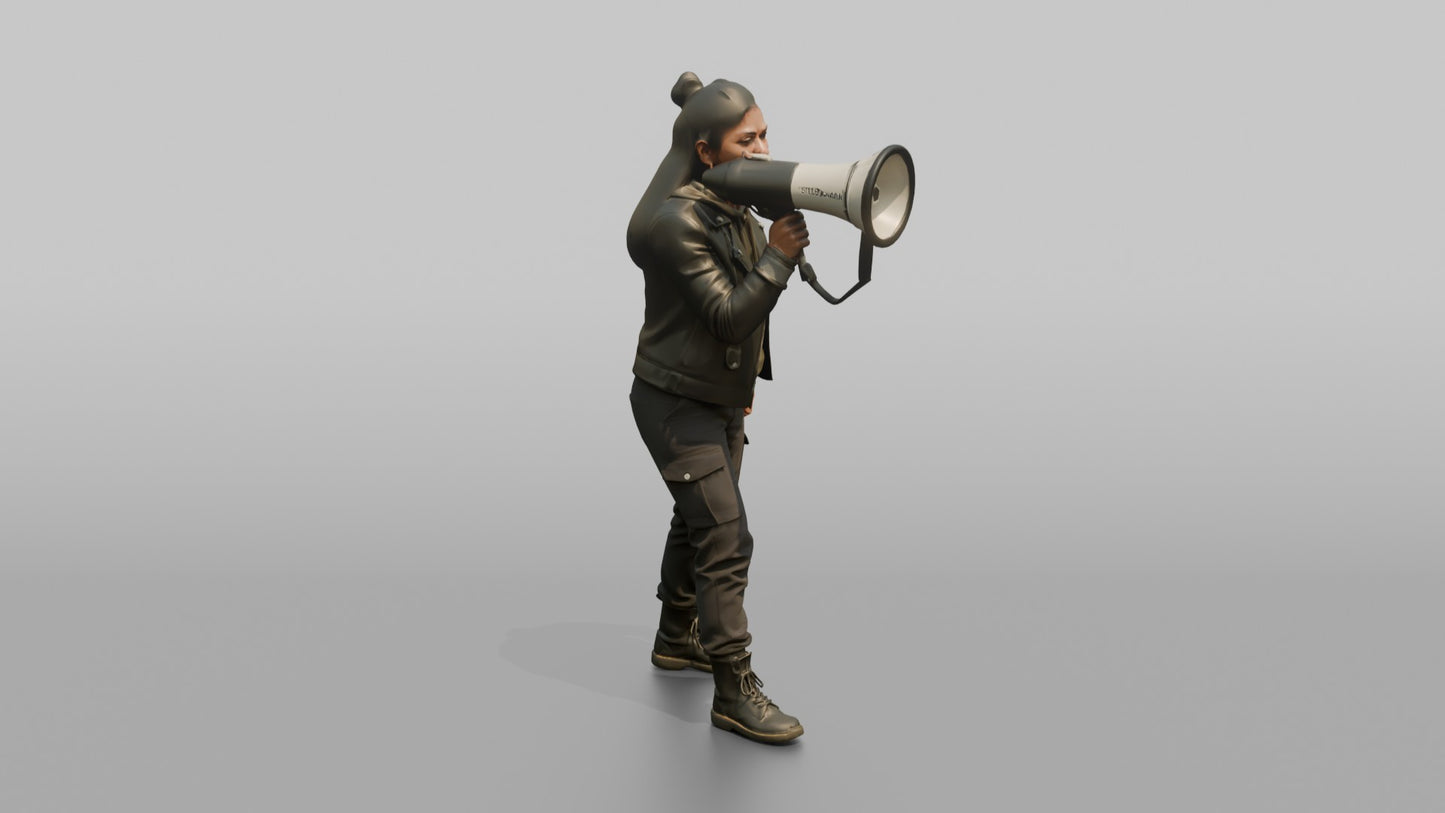 Protester Woman Shouting Through a Megaphone