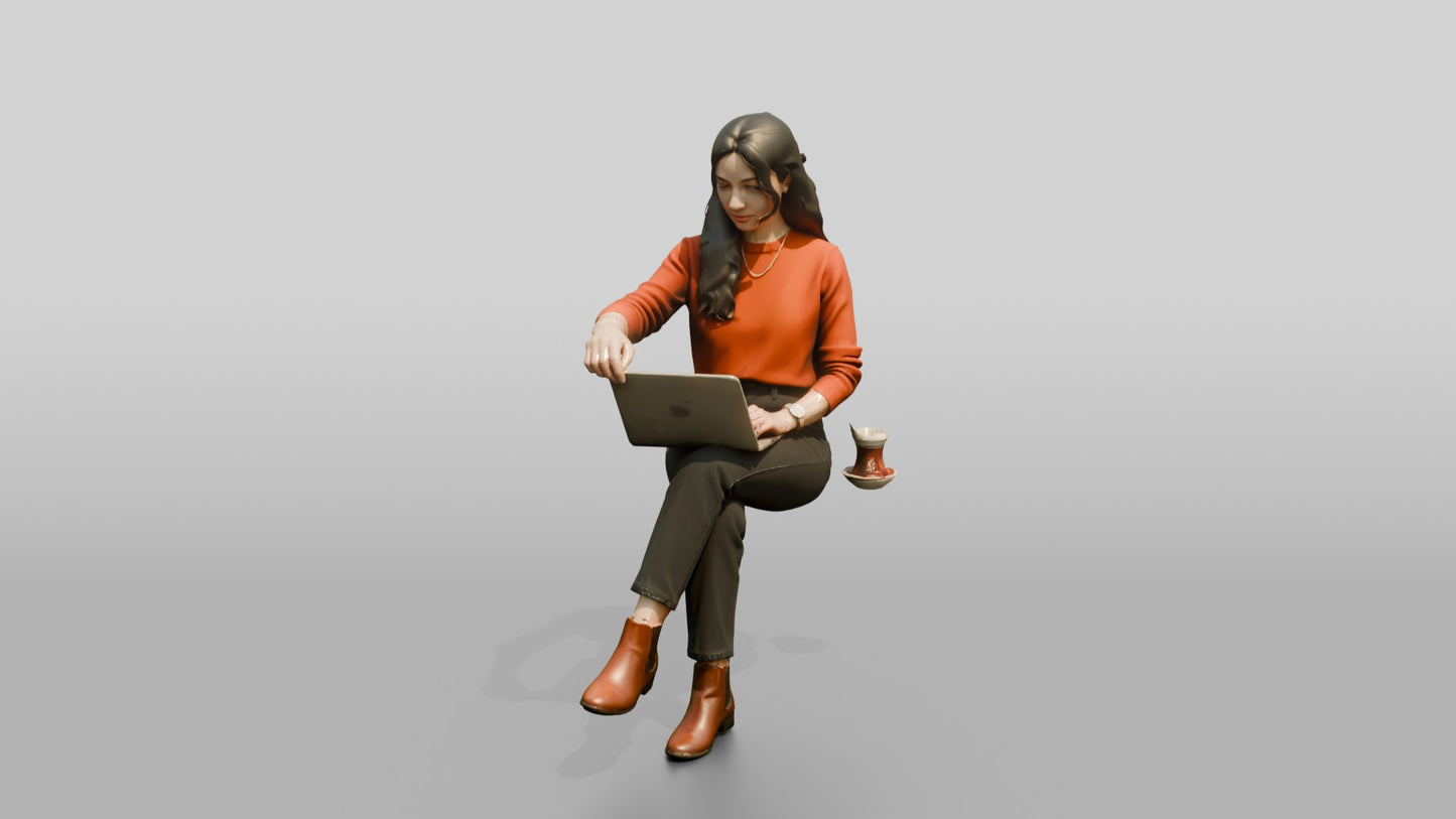 Woman Adjusting Laptop Screen