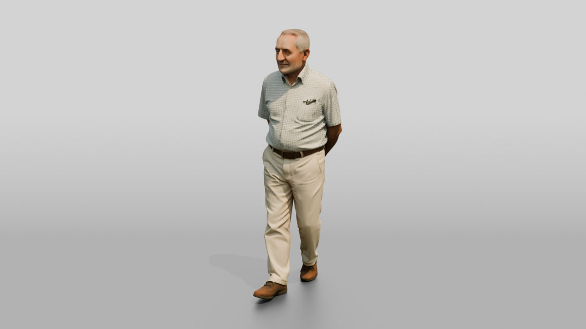 Elderly Turkish Man Walking with Hands Behind His Back - 3D character model, view 4