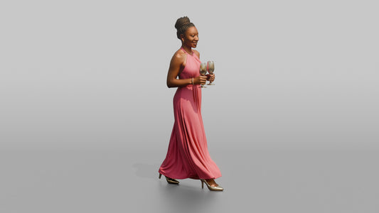 Wedding Guest Holding Two Champagne Flutes - 3D character model, view 1