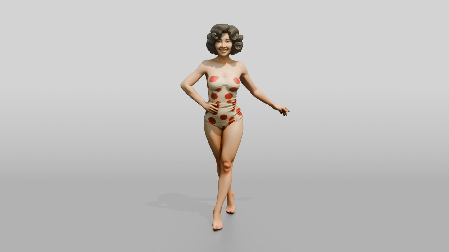 Woman in Polka-Dot Swimsuit in a Playful Pose