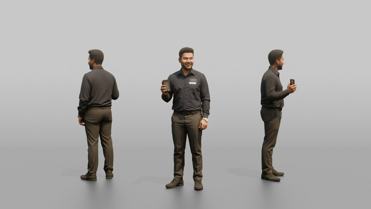 Host Man Holding A Pager Buzzer Device - 3D character model, view 1