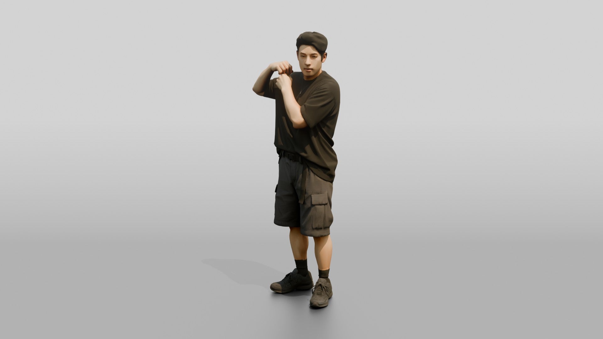 Man Adjusting Strap in Oversized Streetwear
