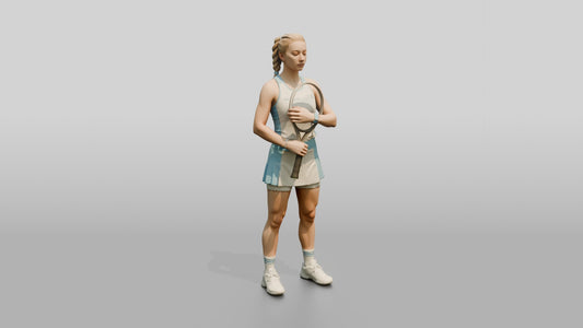 Female Tennis Player in a Calm Pre-Match Moment - 3D character model, view 1