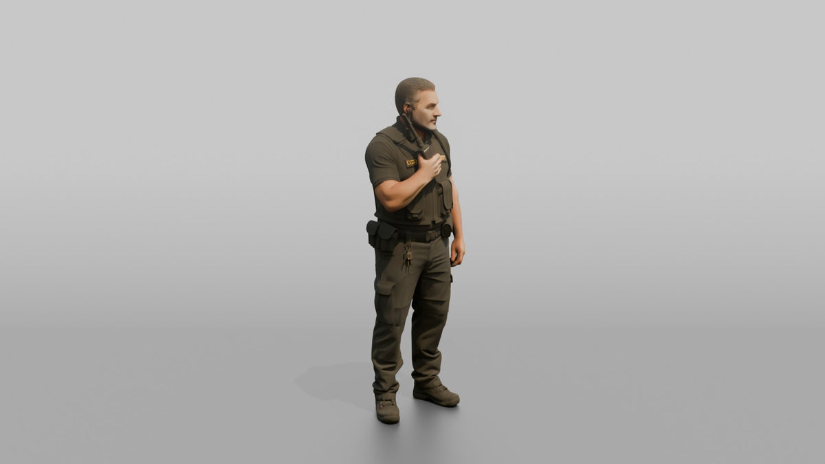 Door Staff Man Holding A Walkie-talkie Radio - 3D character model, view 2