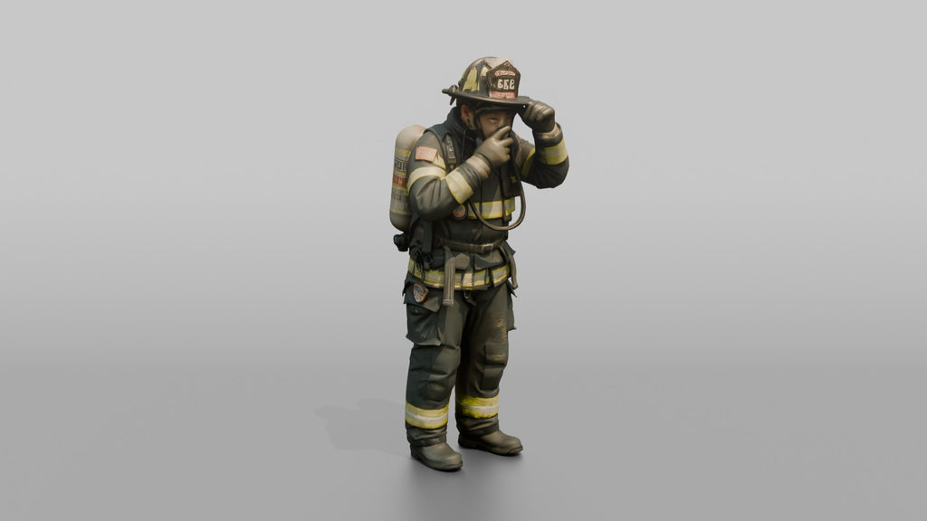 Firefighter Man Securing His Oxygen Mask Over His Face
