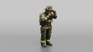 Firefighter Man Securing His Oxygen Mask Over His Face - 3D character model, view 1