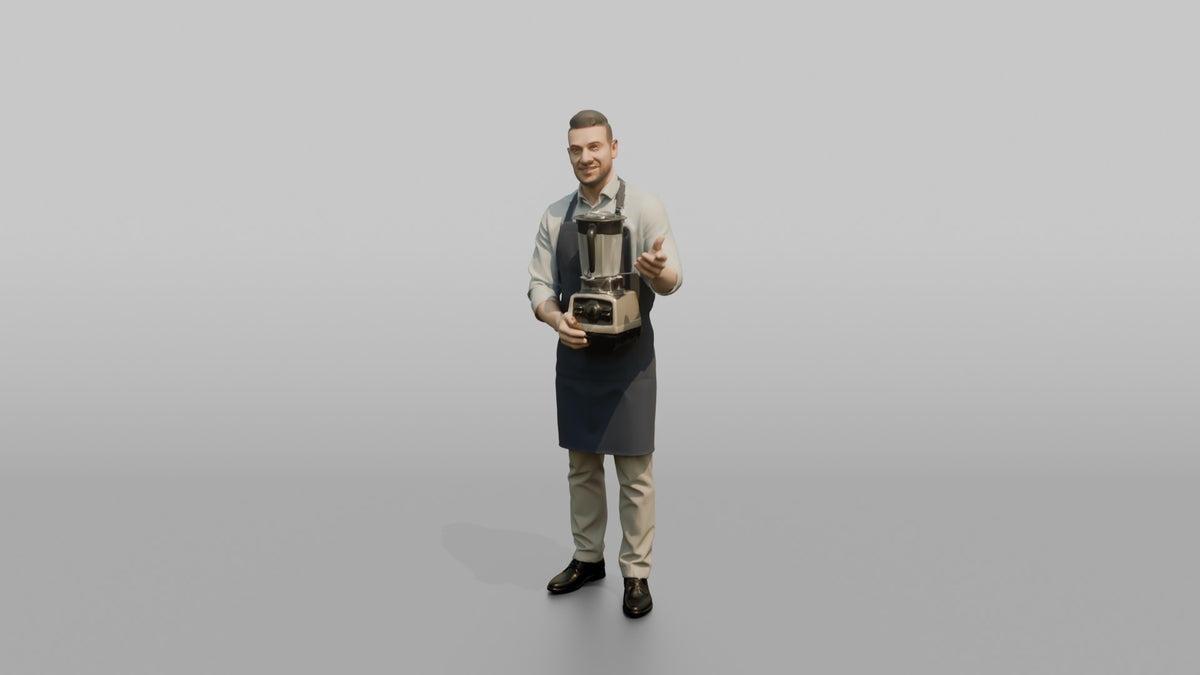 Man Sales Associate Demonstrating A Blender To A Customer Off-frame - 3D character model, view 4