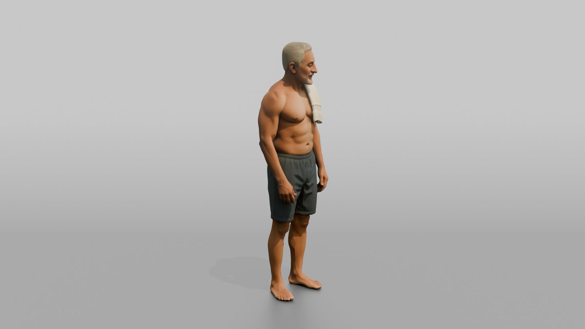 Spa Client Man Standing With A Small Hand Towel Over One Shoulder, Relaxed - 3D character model, view 2