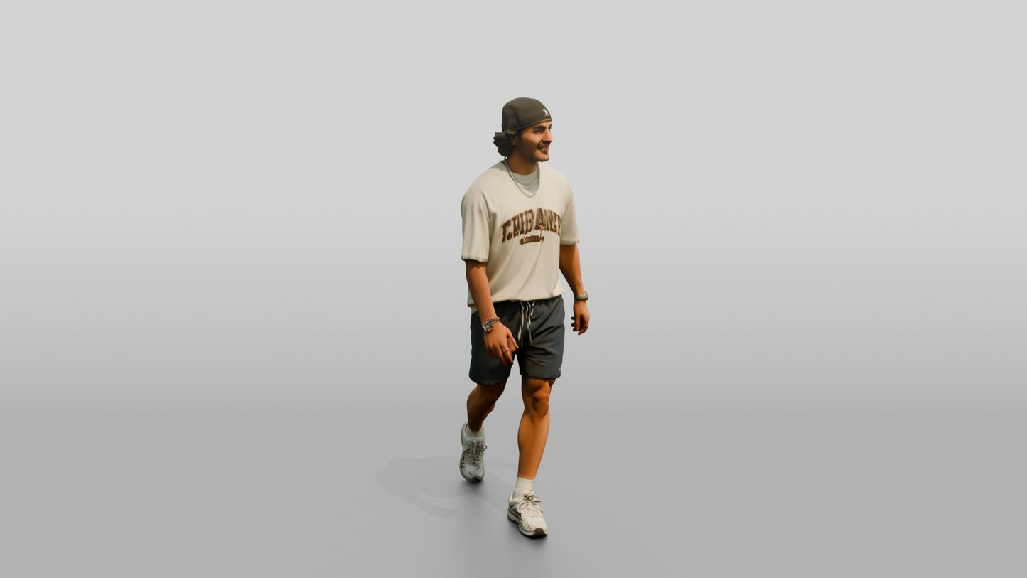 Latino Man Walking Confidently on the Boardwalk