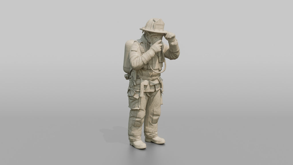 Firefighter Man Securing His Oxygen Mask Over His Face