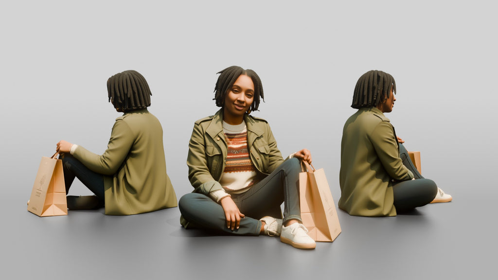 African Woman Sitting Cross-Legged with Shopping Bag