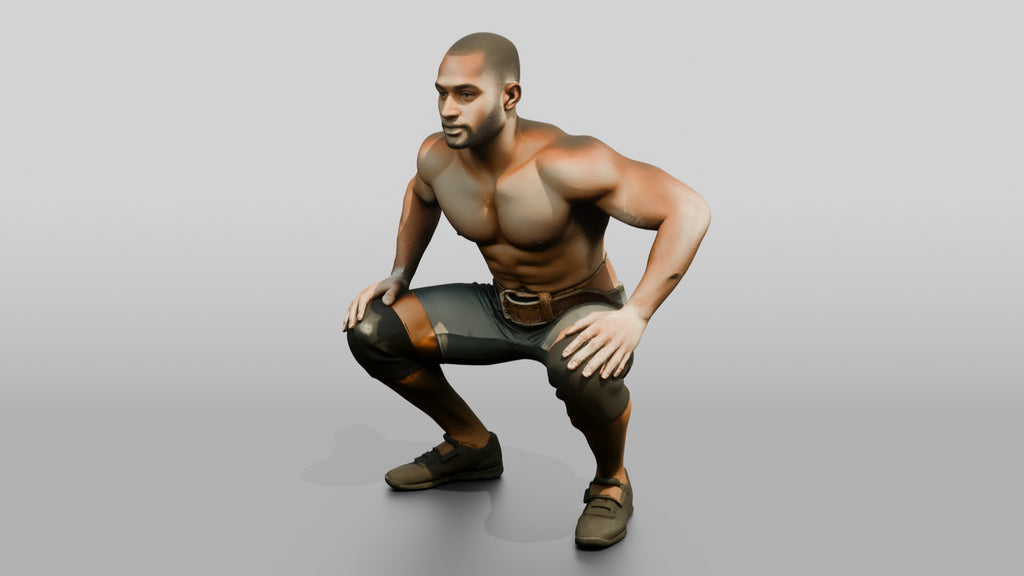 Man Squatting with Chalk Residue