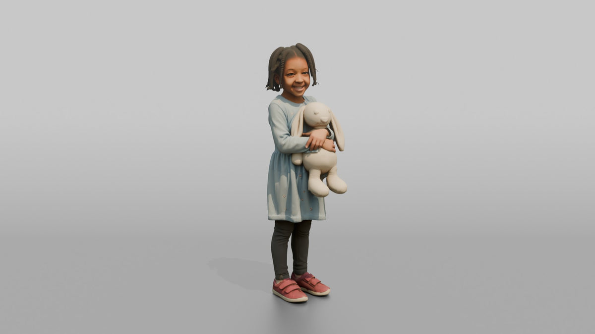 Daughter Holding A Stuffed Rabbit With Both Arms - 3D character model, view 5