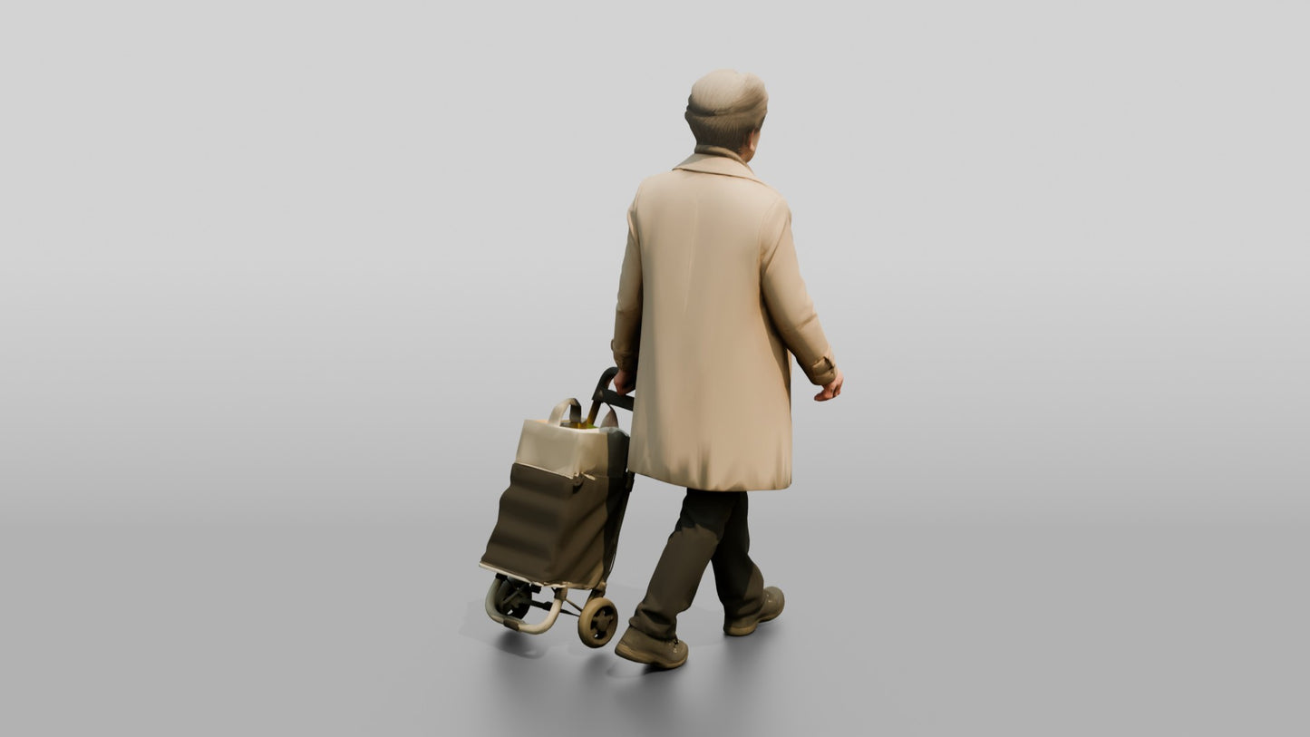 Elderly White Woman with Shopping Trolley