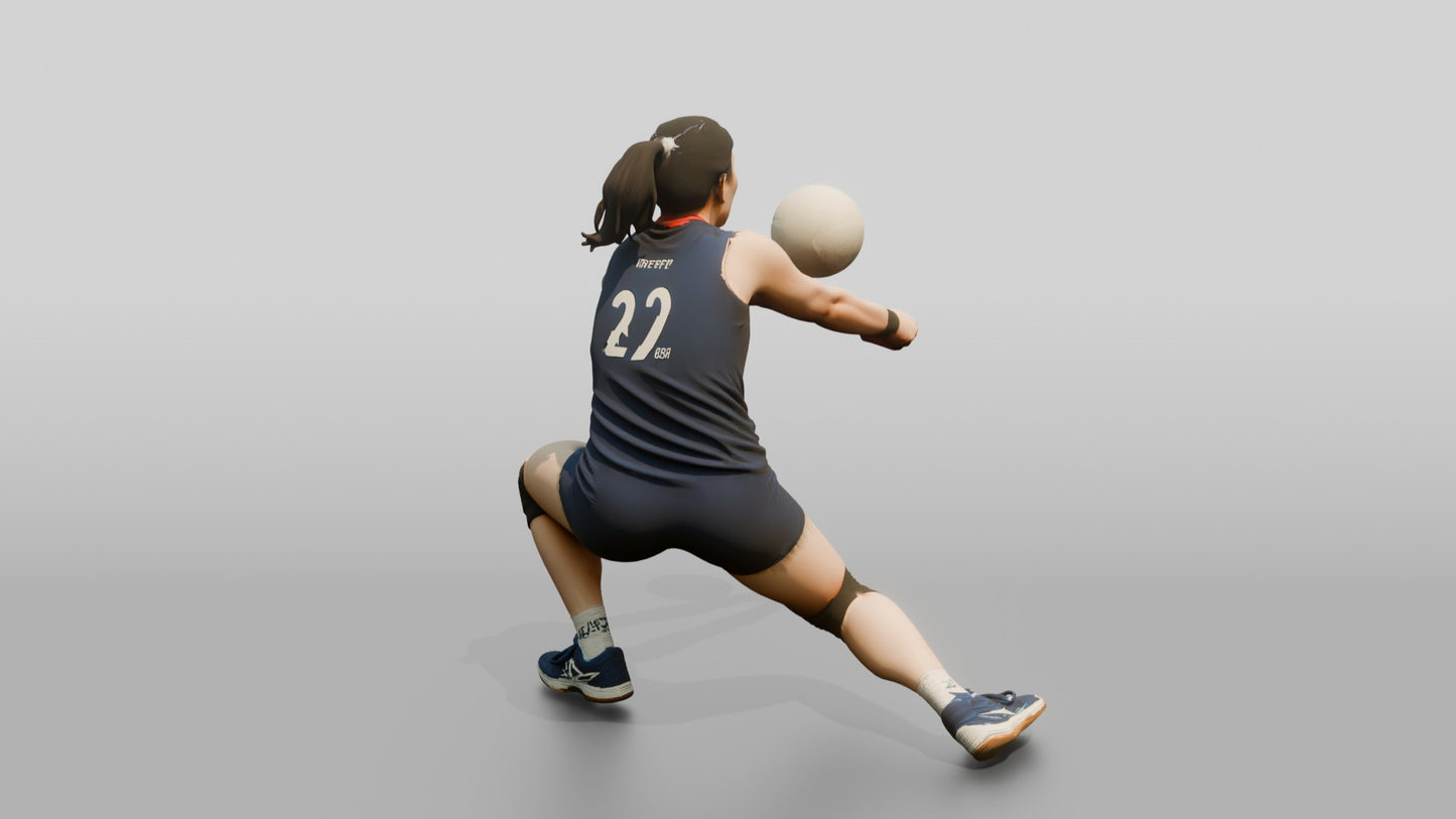 East Asian Female Volleyball Player in Navy Blue Jersey