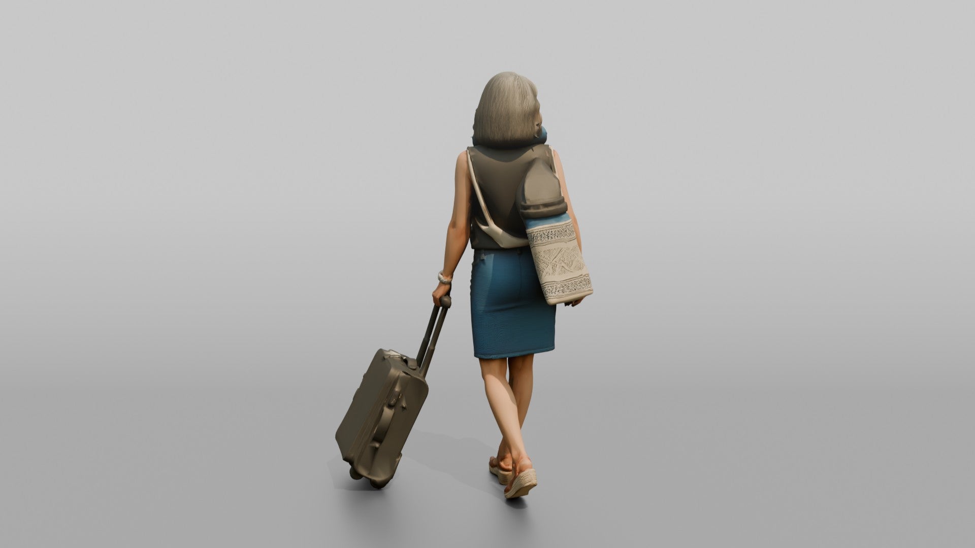 Traveler Carrying A Beach Bag And Backpack