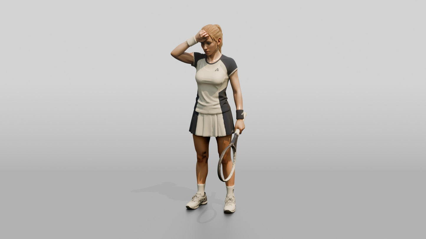 Female Tennis Player Wiping Sweat Between Points