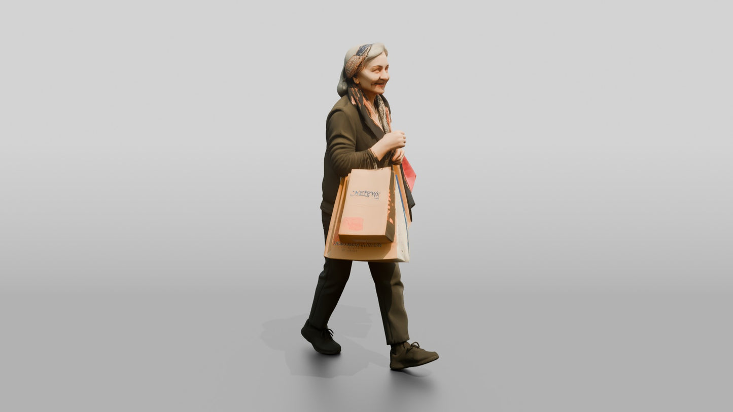 Elderly Woman Walking with Shopping Bags