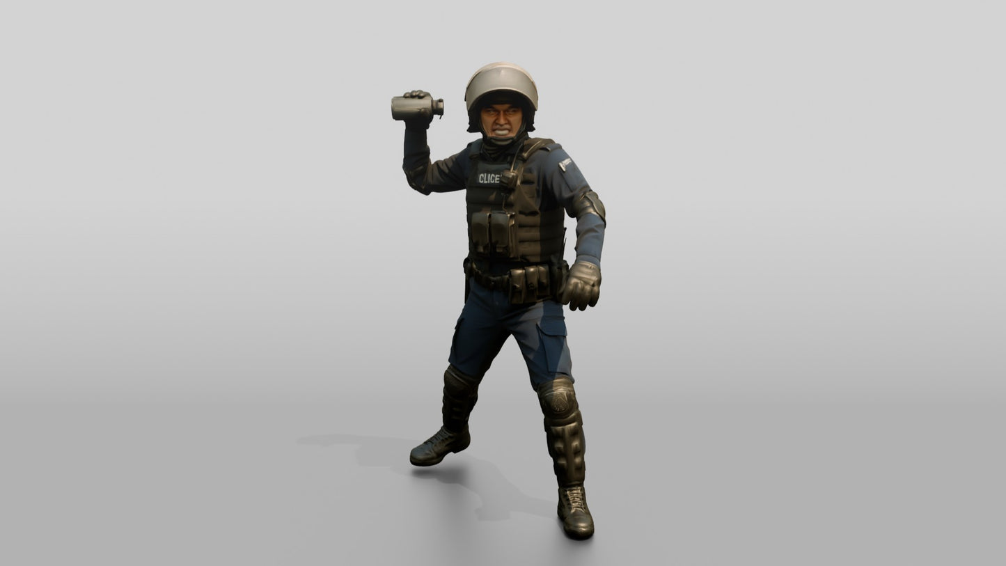 Riot Police Officer with Fist Raised