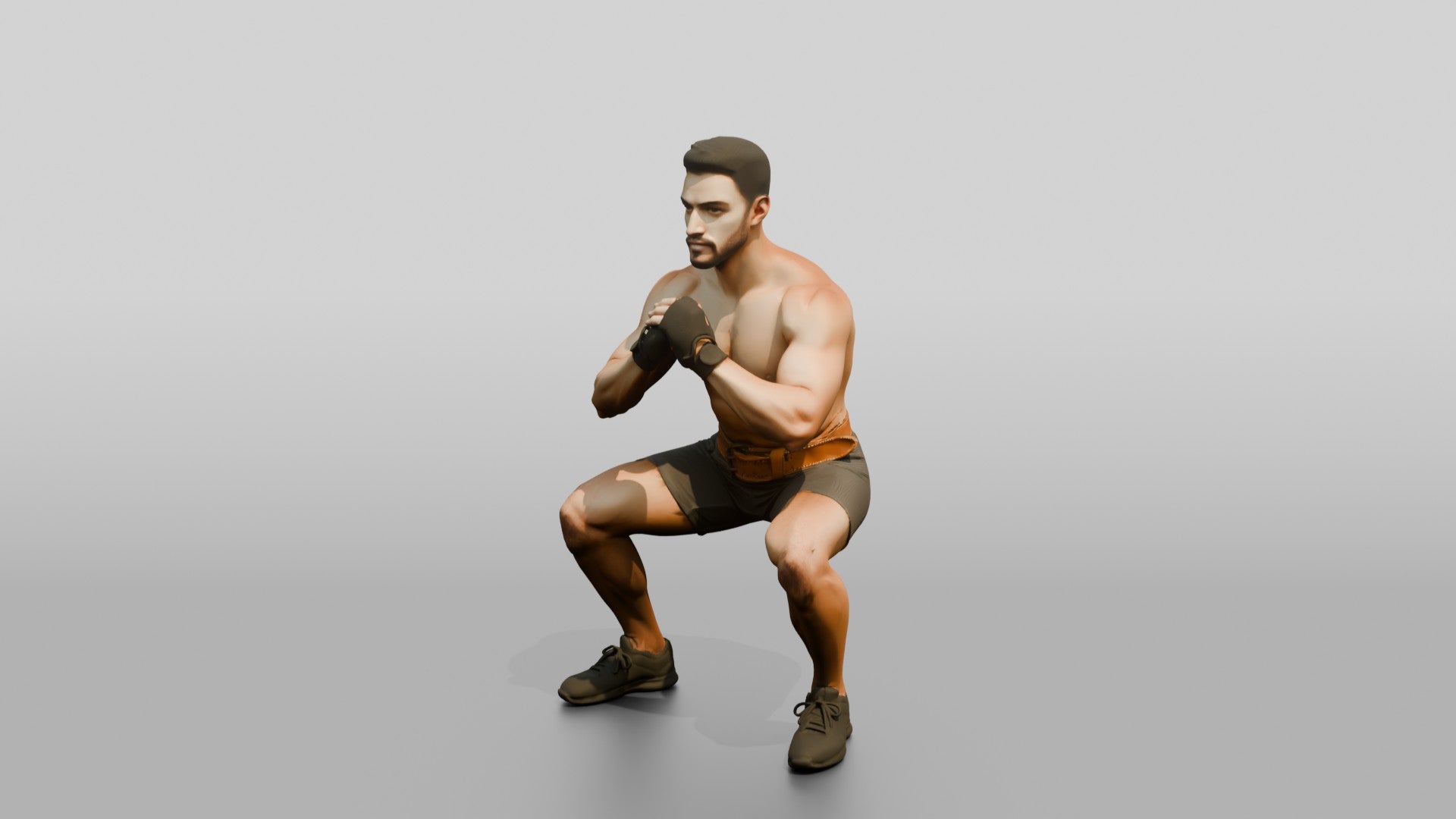 Man Squatting with Fitness Gloves