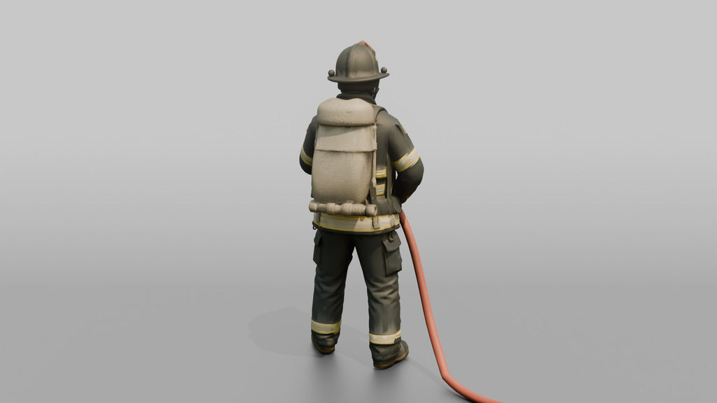 Firefighter Man Holding a High-pressure Water Fog Nozzle