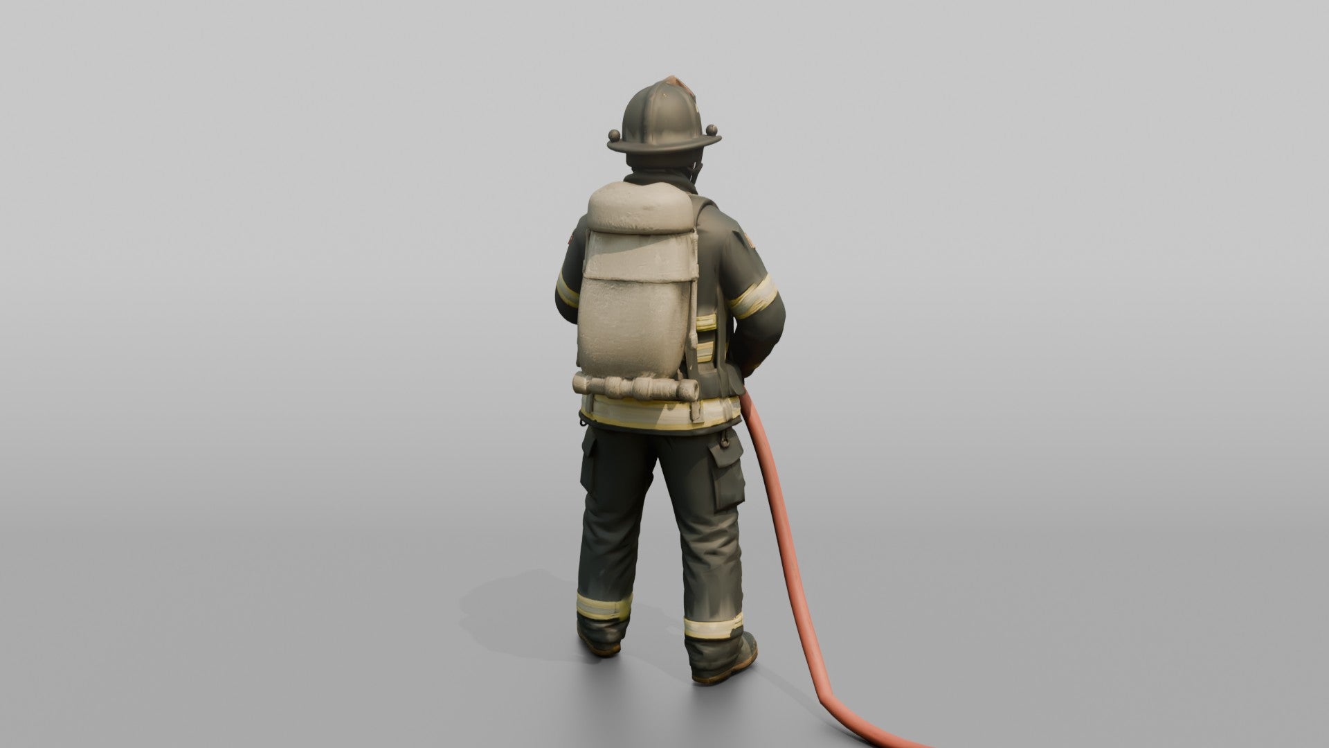 Firefighter Man Holding a High-pressure Water Fog Nozzle