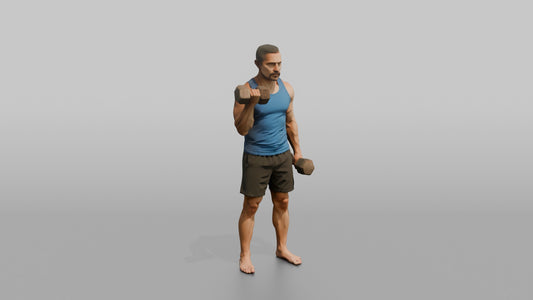 Weightlifter Man Performing A Dumbbell Bicep Curl - 3D character model