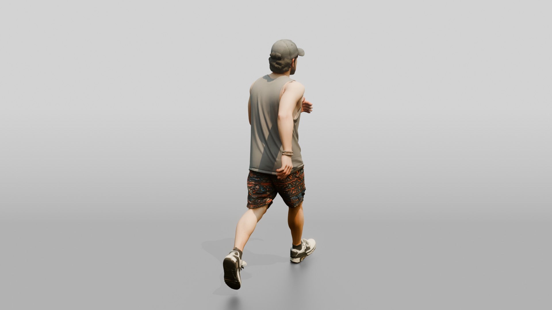 Latino Man Striding Powerfully Down the Boardwalk