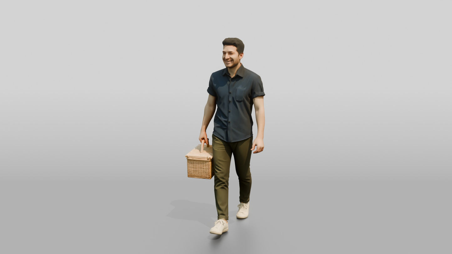 Man Carrying Wicker Picnic Basket