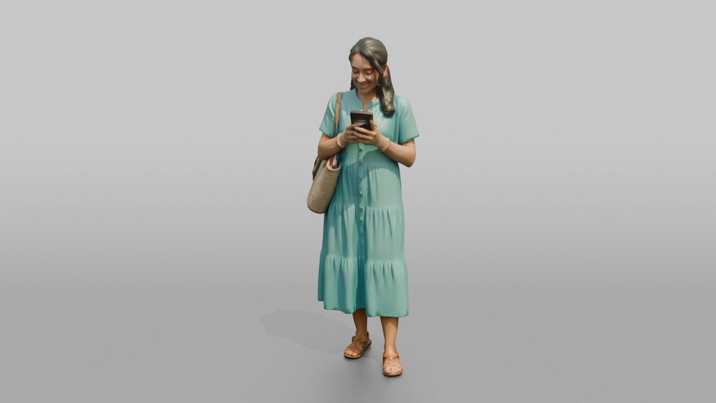 Vacationer Wearing Bright Turquoise Summer Dress And Straw